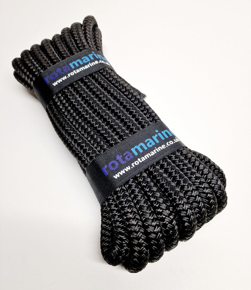 14mm Floating Braid on Braid Mooring Line Rope Soft Eye Spliced Black
