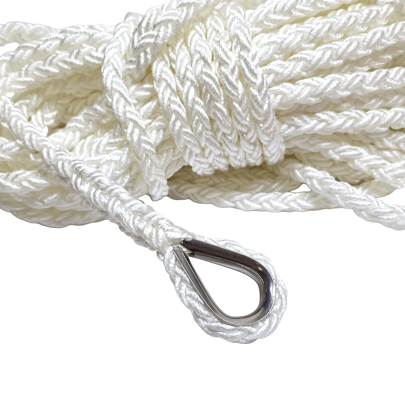 8 Strand Nylon Stainless Thimble Spliced Anchor Mooring Rope 10mm - 16