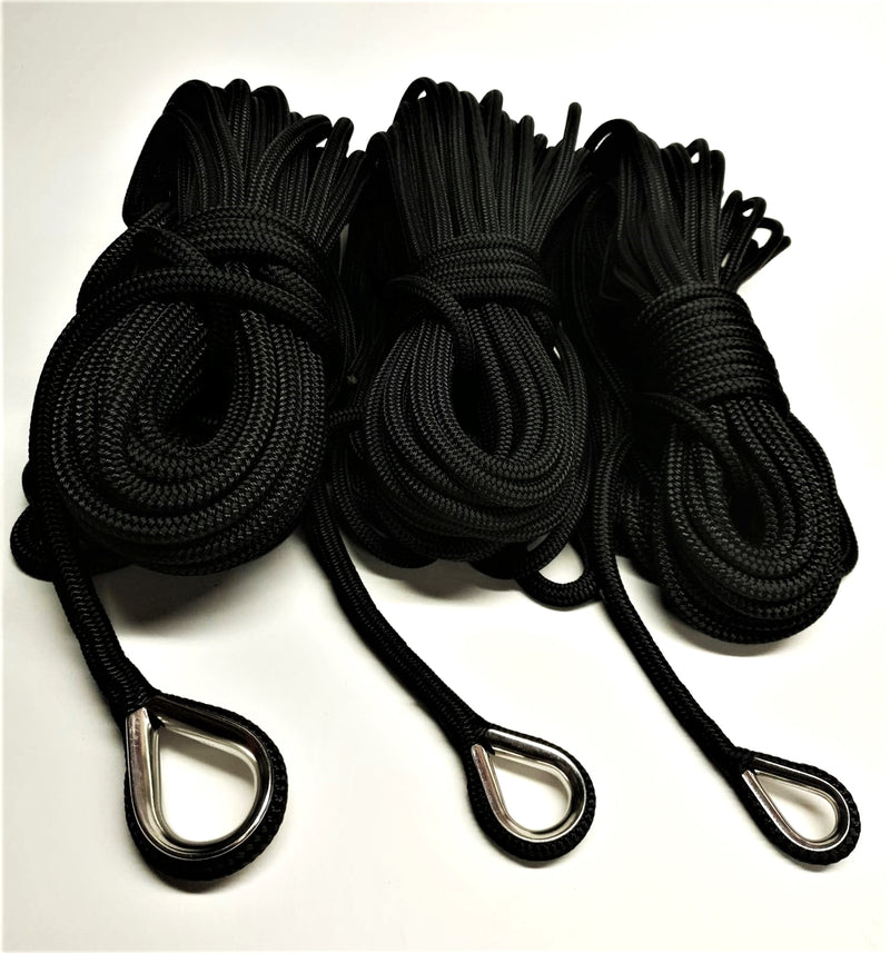Black Polyester Braid on Braid Halyard Stainless Thimble Spliced Rope