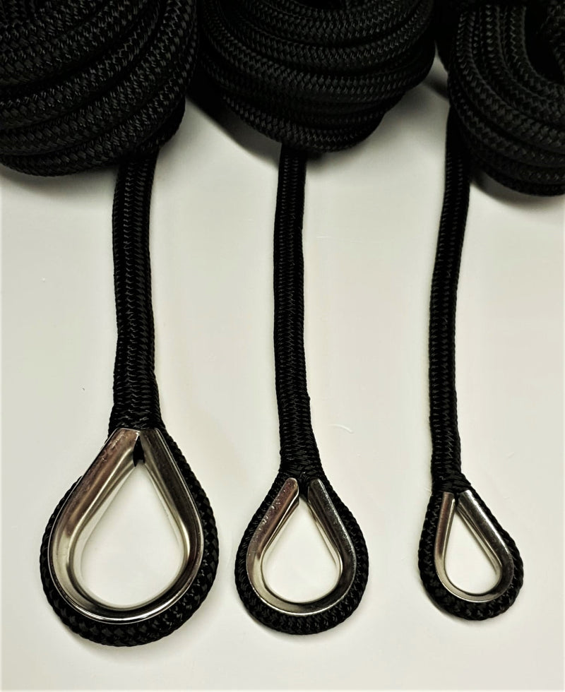 Black Polyester Braid on Braid Halyard Stainless Thimble Spliced Rope